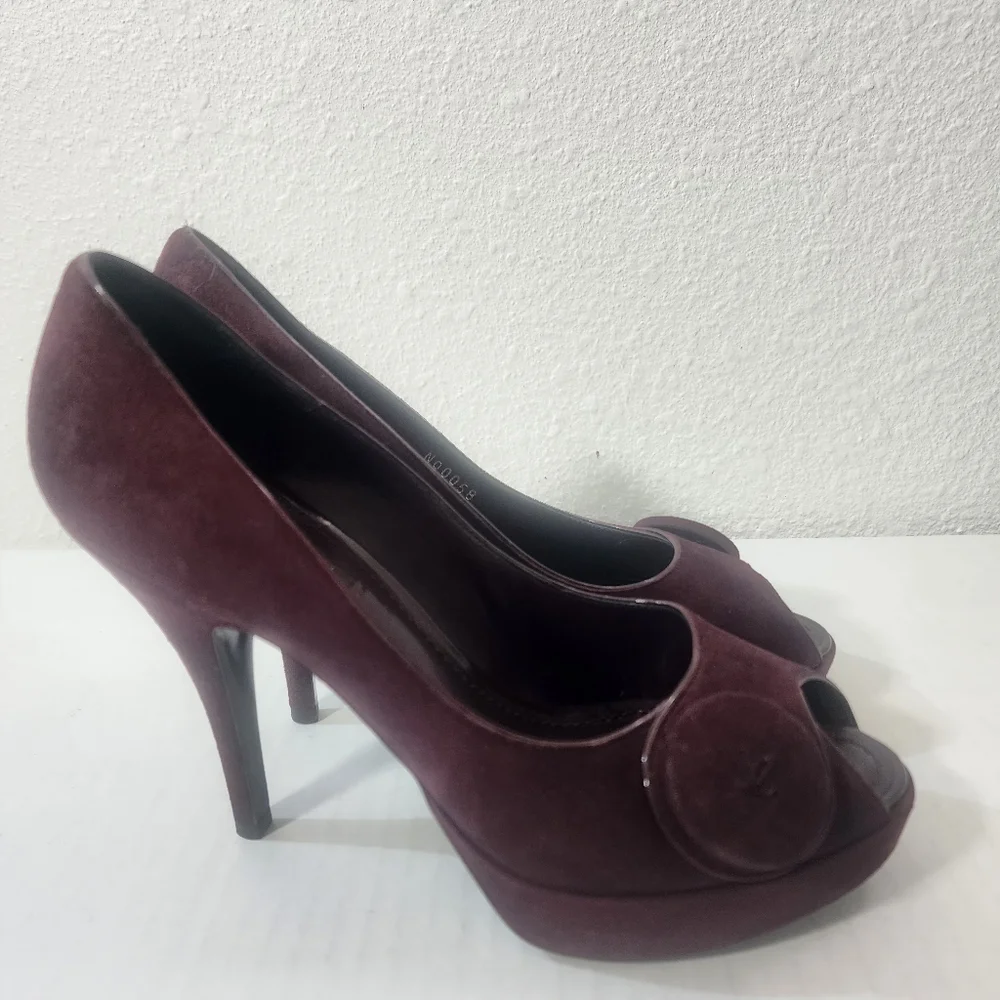 Louis Vuitton Platform Peep Toe Pumps Burgundy Suede Stiletto Heels Size 37
